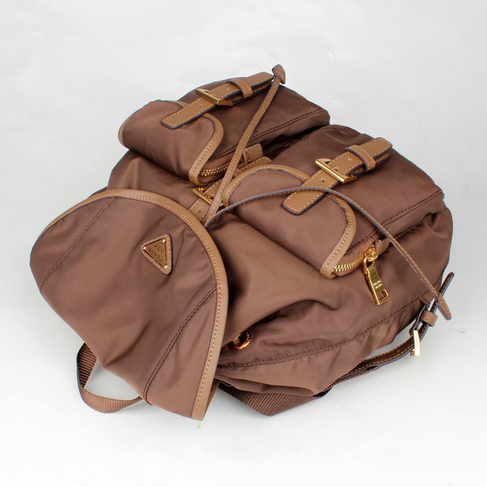 2014 Prada microfiber nylon drawstring backpack bag BZ0030 brown